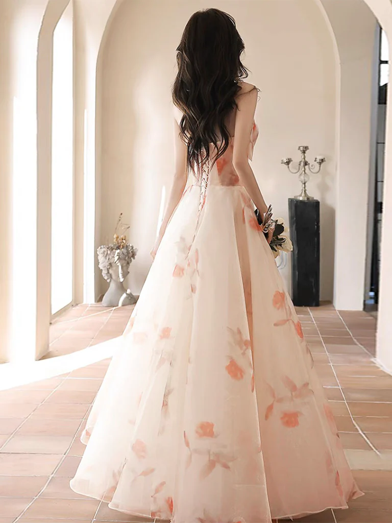 A_line Sweetheart Neck Champagne Long Prom Dress, Champagne Long Formal Dress - Deanwangkt