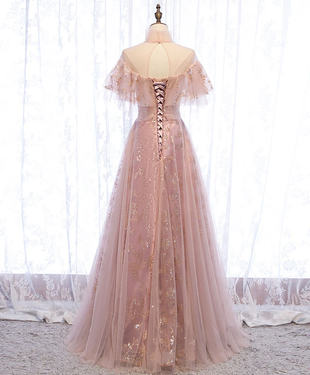 Pink Tulle Lace Long Prom Dress Pink Tulle Formal Dress - Deanwangkt