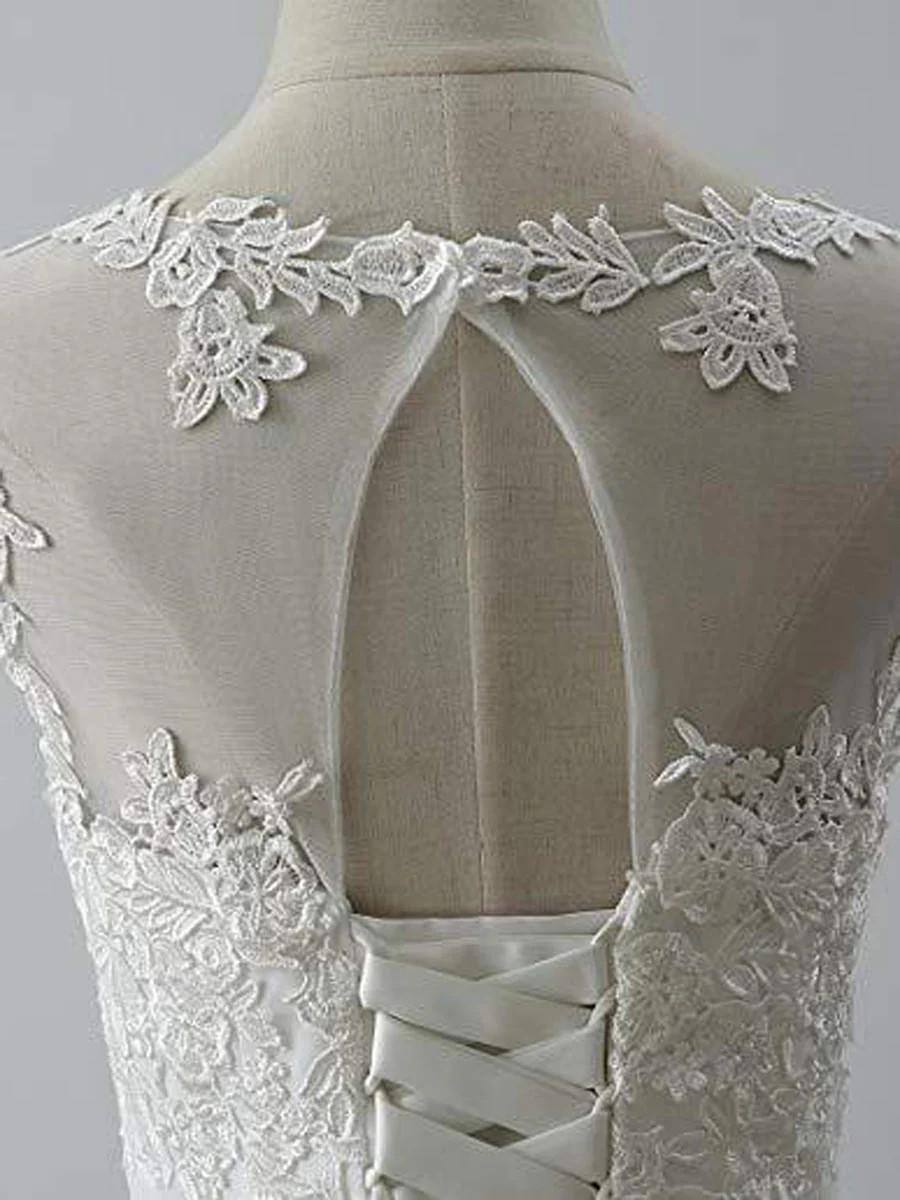 Aline Round Neck Tulle Lace Short White Prom Dress, White Lace Homecoming Dress - Deanwangkt