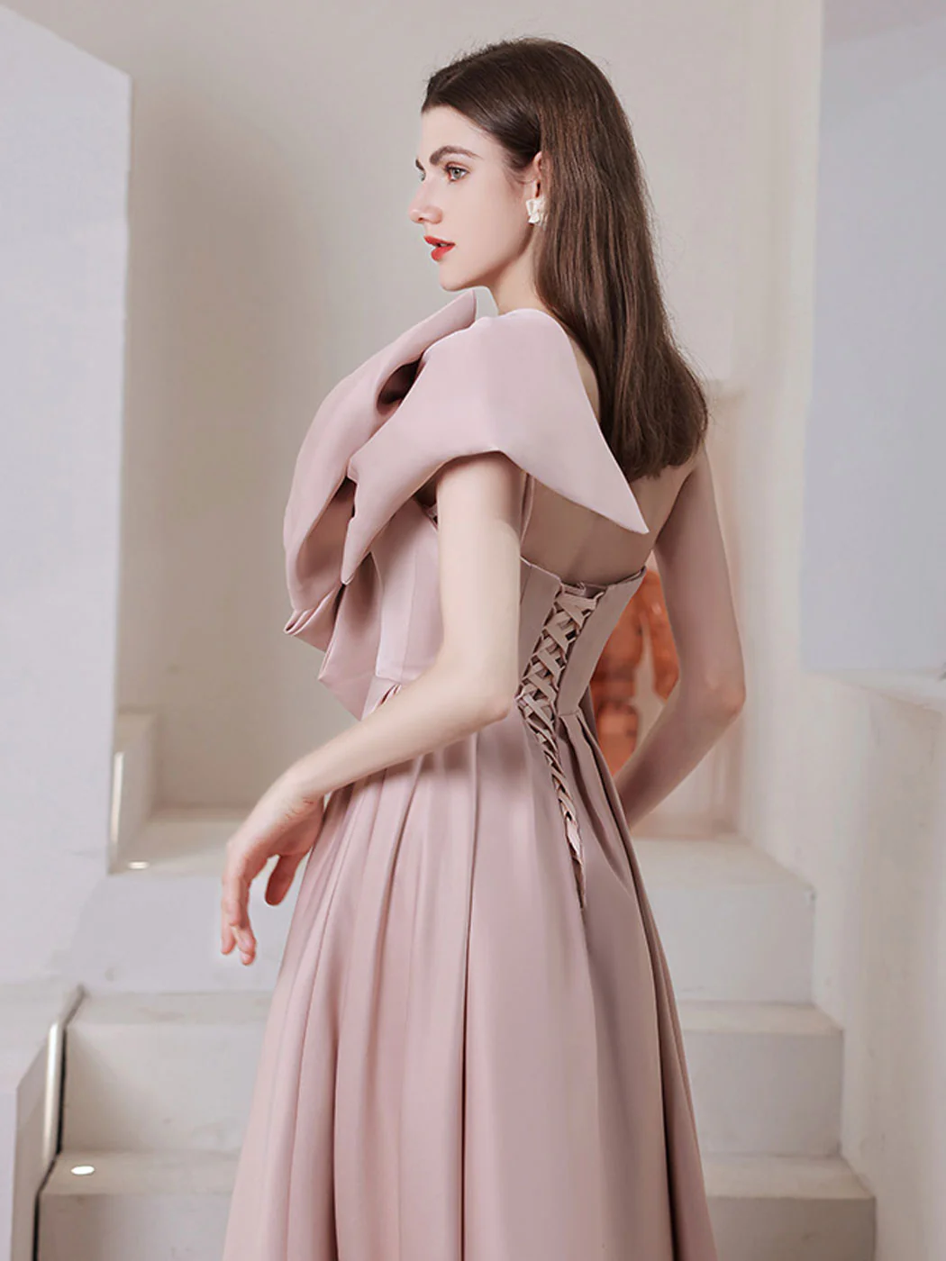 A Line Pink Long Prom Dress, Pink Formal Bridesmaid Party Dresses - Deanwangkt