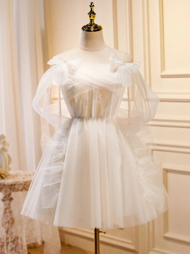 Light Champagne Puffy Short Prom Dress, Puffy Homecoming Dress - Deanwangkt