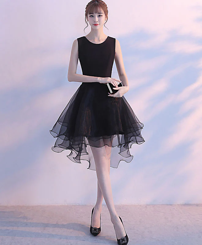 Simple Round Neck Black Tulle Short Prom Dress, Black Homecoming Dress - Deanwangkt