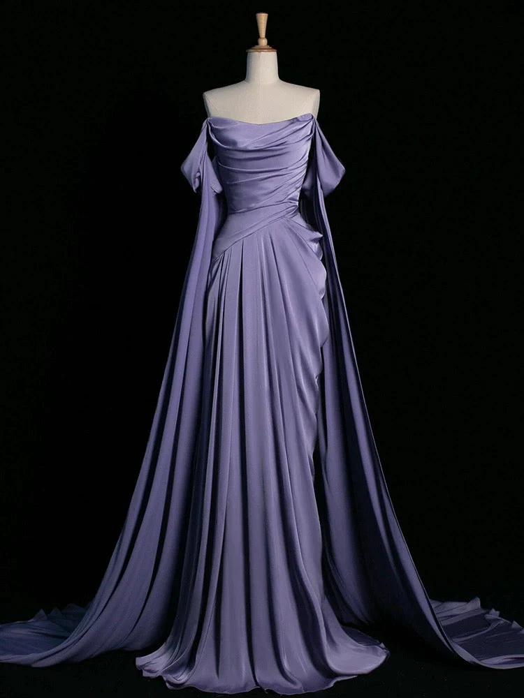A-Line Off Shoulder Satin Green Long Prom Dress, Green Long Formal Dress - Deanwangkt