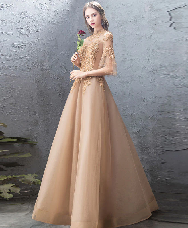 Unique Tulle Lace Long Prom Dress, Tulle Lace Evening Dress - Deanwangkt