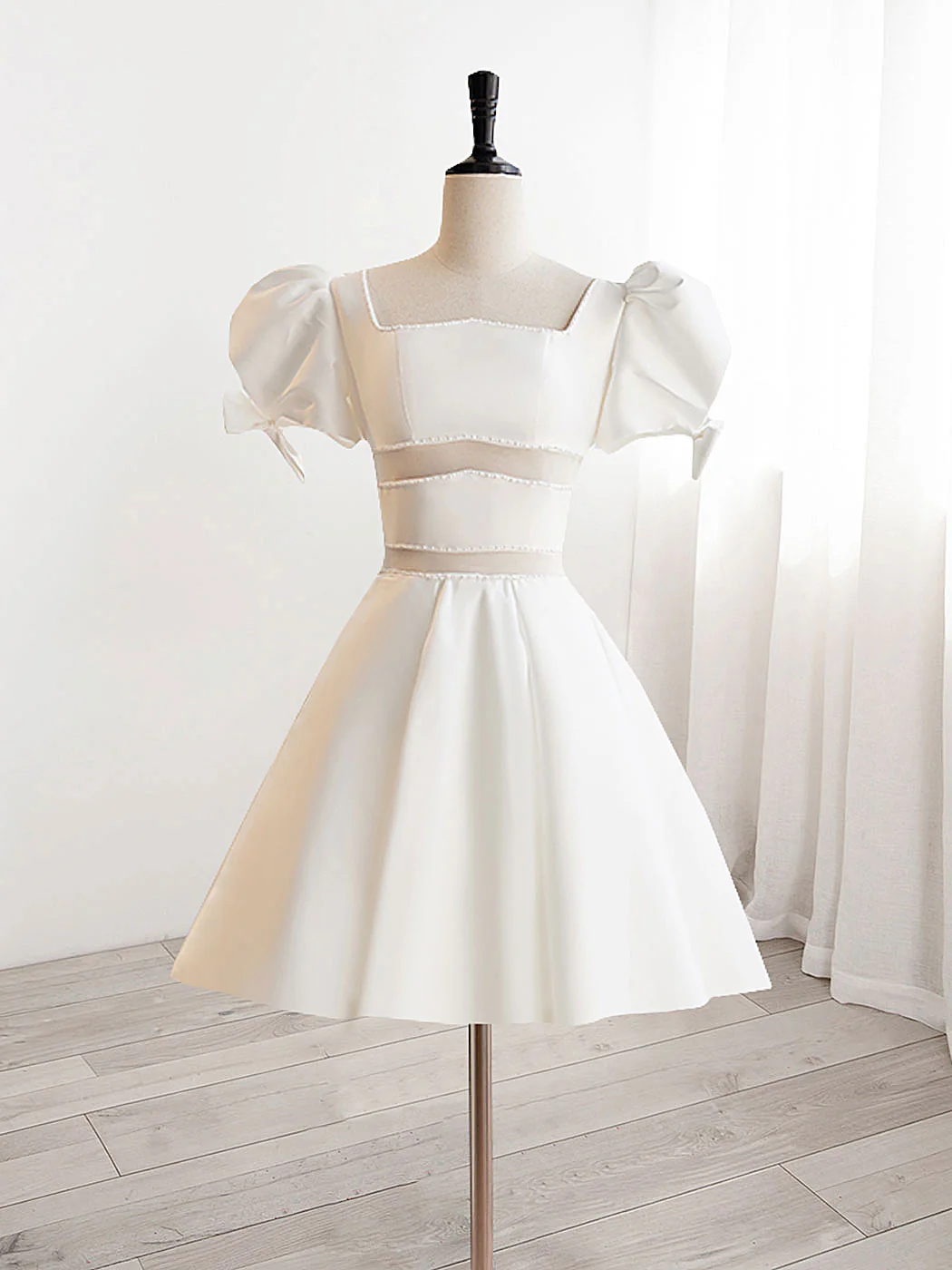 A-Line Square Neckline ivory Short Prom Dress, Cute  ivory Homecoming Dress - Deanwangkt