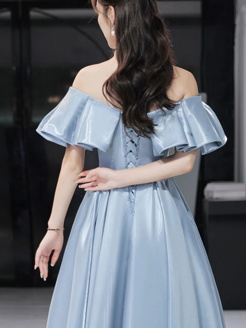 Simple Blue Satin Long Prom Dress, Blue Formal Graduation Dresses - Deanwangkt
