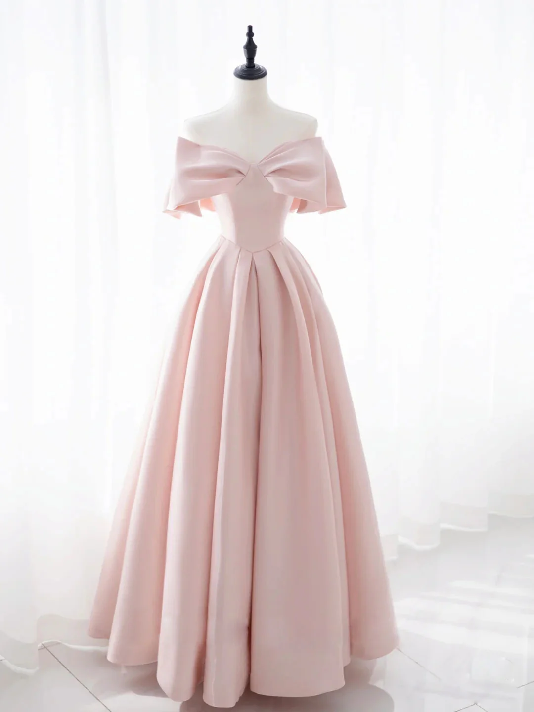 Simple Pink Satin Long Prom Dresses, Pink Bridesmaid Dresses - Deanwangkt