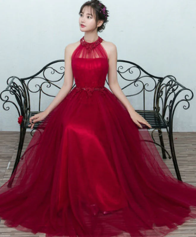 Simple Blue Tulle Long Prom Dress, Blue Tulle Bridesmaid Dress - Deanwangkt