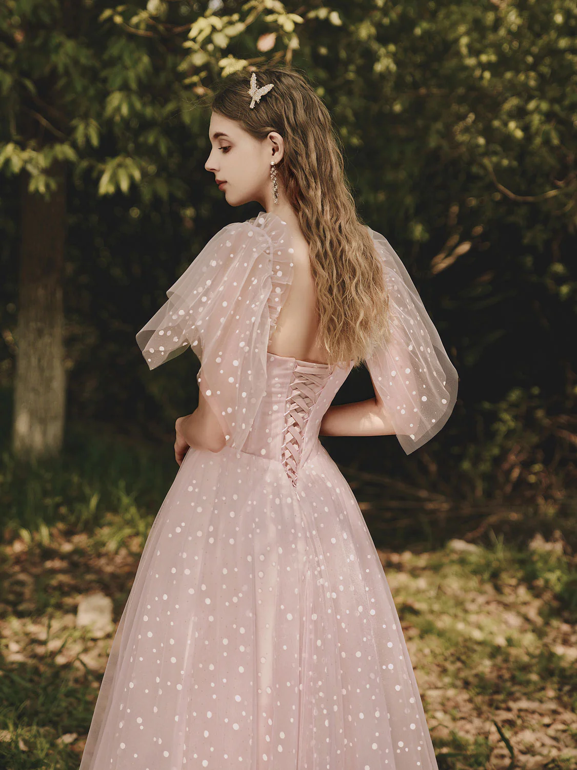 Aline Pink Tulle Long Prom Dresses, Pink Off Shoulder Formal Graduation Dresses - Deanwangkt