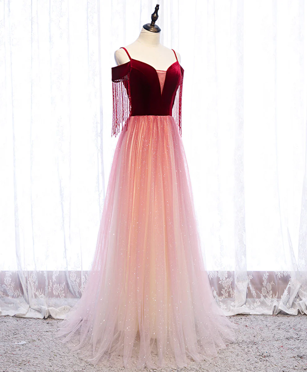 Burgundy Tulle Long Prom Dress Burgundy Tulle Formal Dress - Deanwangkt