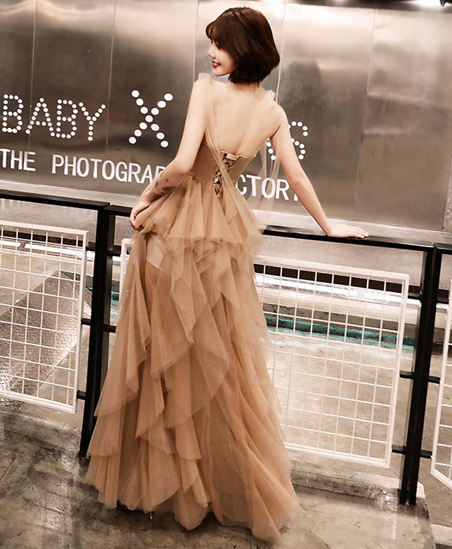 Champagne Tulle Long Prom Dress, Champagne Evening Dress - Deanwangkt