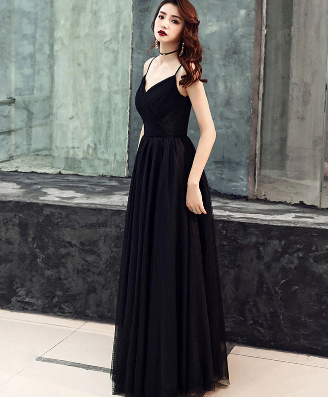 Simple Sweetheart Black Tulle Long Prom Dress, Black Evening Dress - Deanwangkt