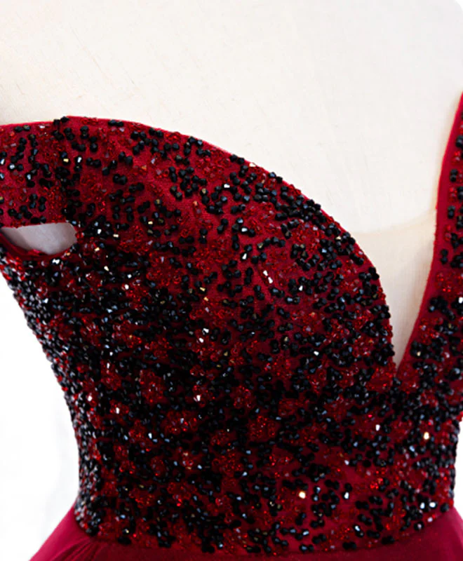 Burgundy Sweetheart Off Shoulder Tulle Long Prom Dress Tulle Formal Dress - Deanwangkt