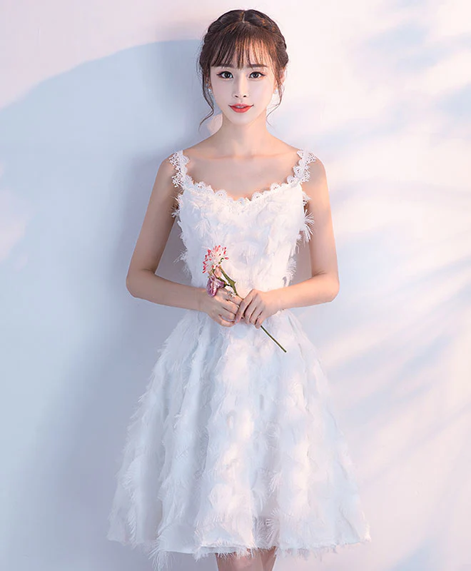 Unique White Short Prom Dress, White Homecoming Dress - Deanwangkt
