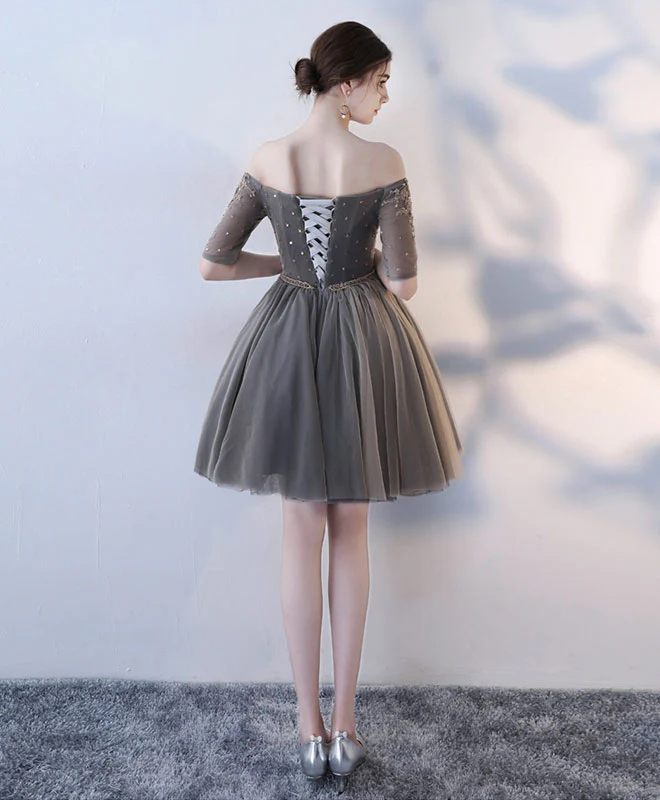 A Line 1/2 Sleeve Lace Short Prom Dress, Homecoming Dress - Deanwangkt