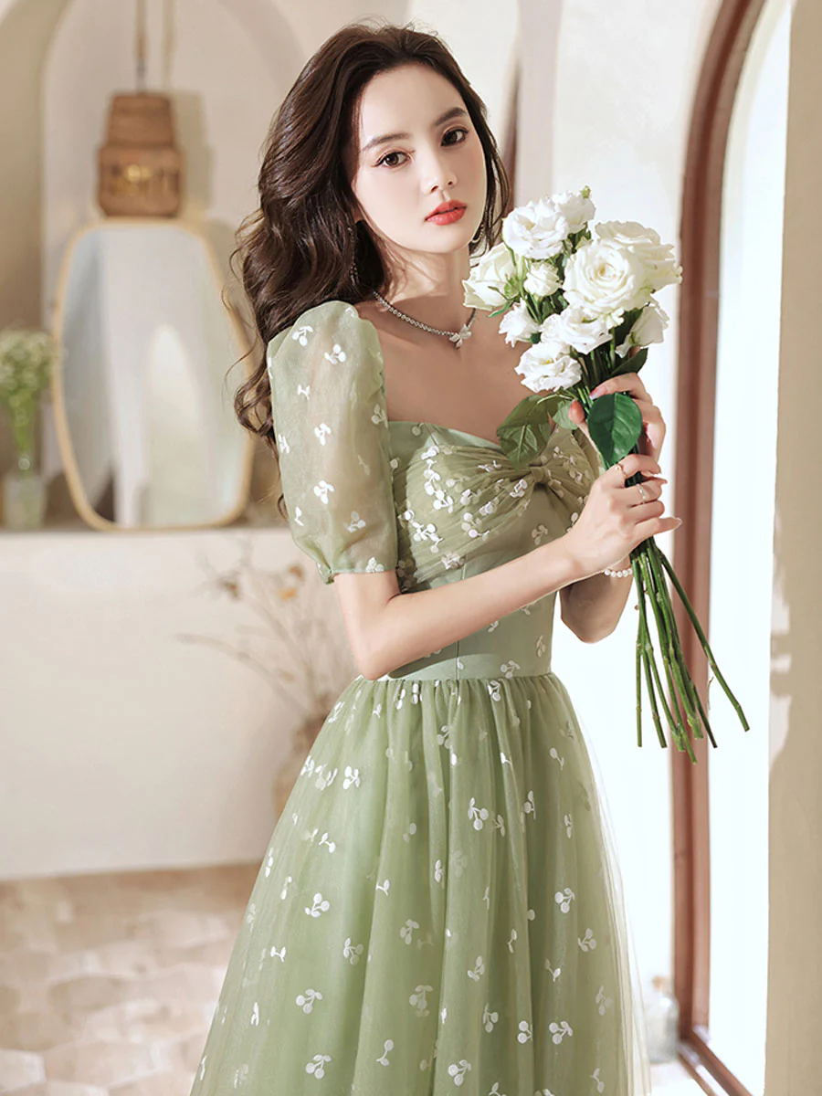 Green Tulle Long Prom Dress, Green A line Formal Graduation Dresses - Deanwangkt