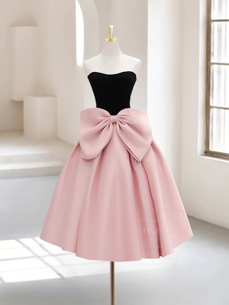 A-Line Sweetheart Neck Satin Black/Pink Short Prom Dress, Cute Homecoming Dress - Deanwangkt
