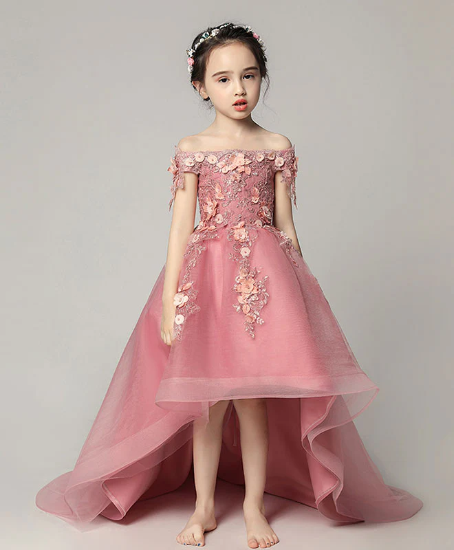 Pink Tulle Lace Flower Girl Dress, Cute Girls Dress - Deanwangkt