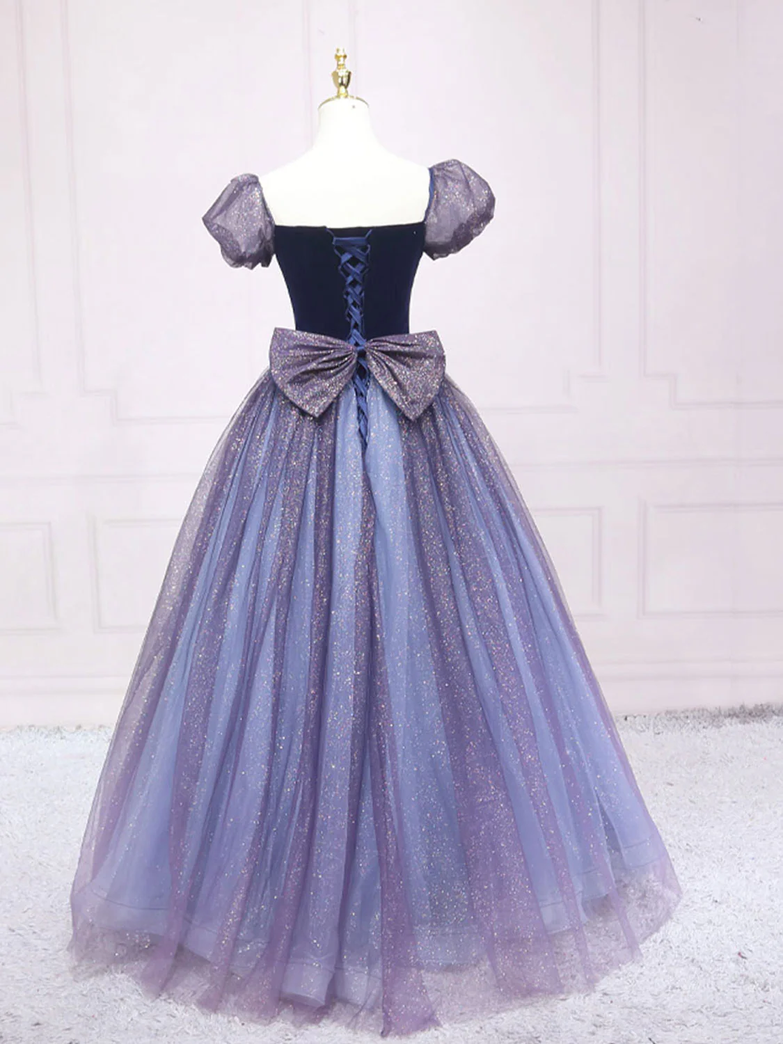 Purple Tulle Long Prom Dresses, Shiny Purple Tulle Formal Gown Sweet 16 Dress - Deanwangkt