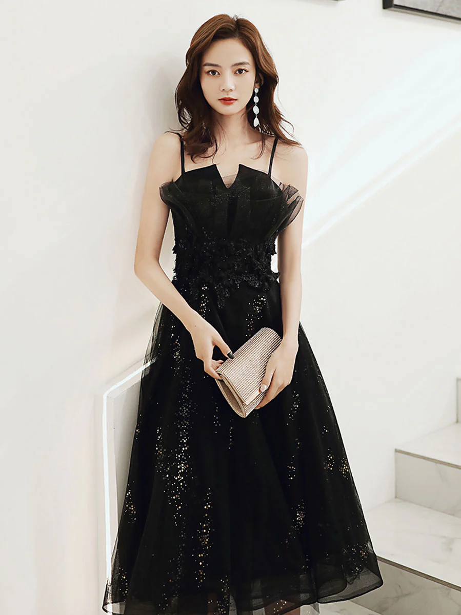 Black tulle short prom dress, black short formal puffy homecoming dresses - Deanwangkt