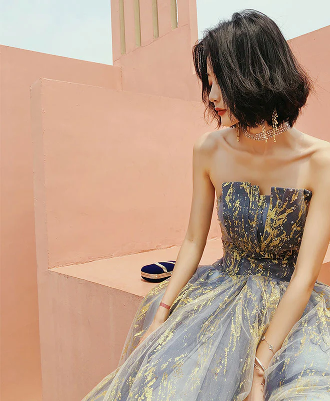 Unique A line Tulle Lace Long Prom Dress, Tulle Formal Graduation Dress - Deanwangkt