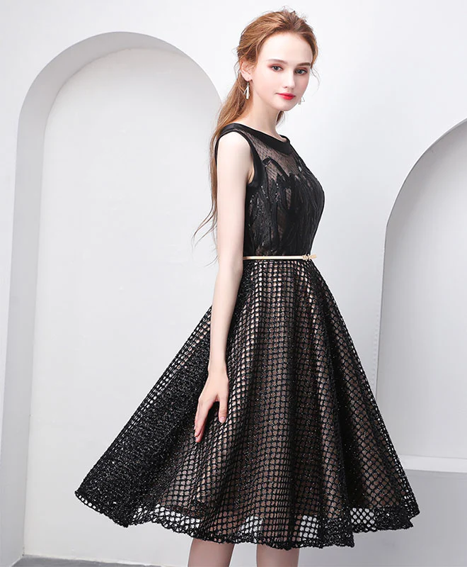 Unique Black Round Neck Short Prom Dress, Black Homecoming Dress - Deanwangkt
