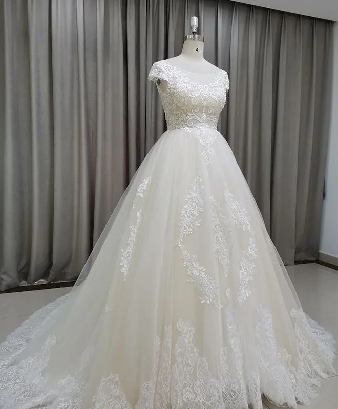 Light Champagne Tulle Lace Long Wedding Dress Lace Bridal Dress - Deanwangkt