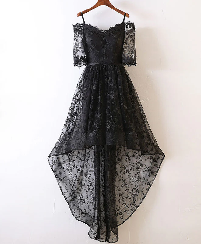 Black High Low Lace Prom Dress, Black Homecoming Dress - Deanwangkt
