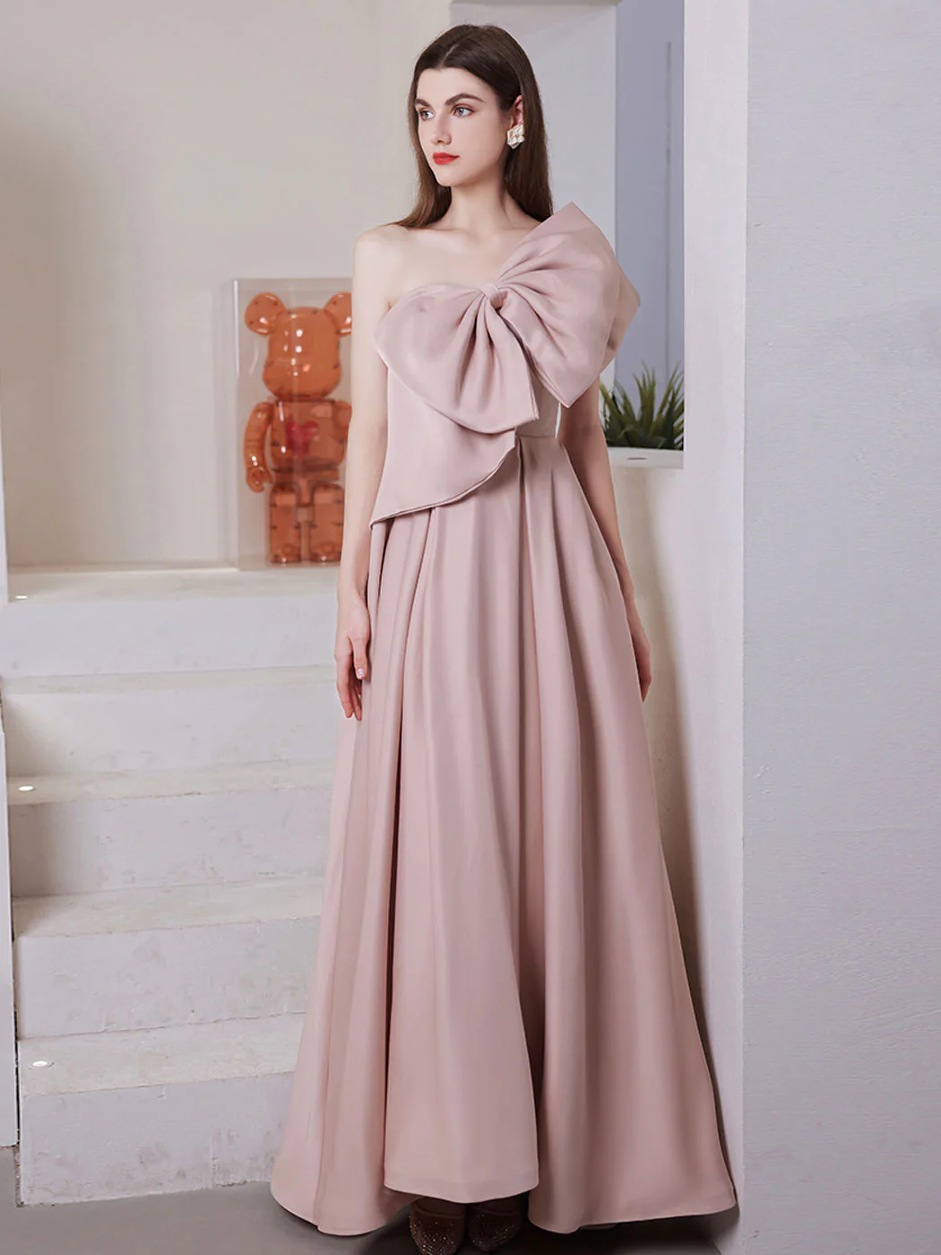 A Line Pink Long Prom Dress, Pink Formal Bridesmaid Party Dresses - Deanwangkt