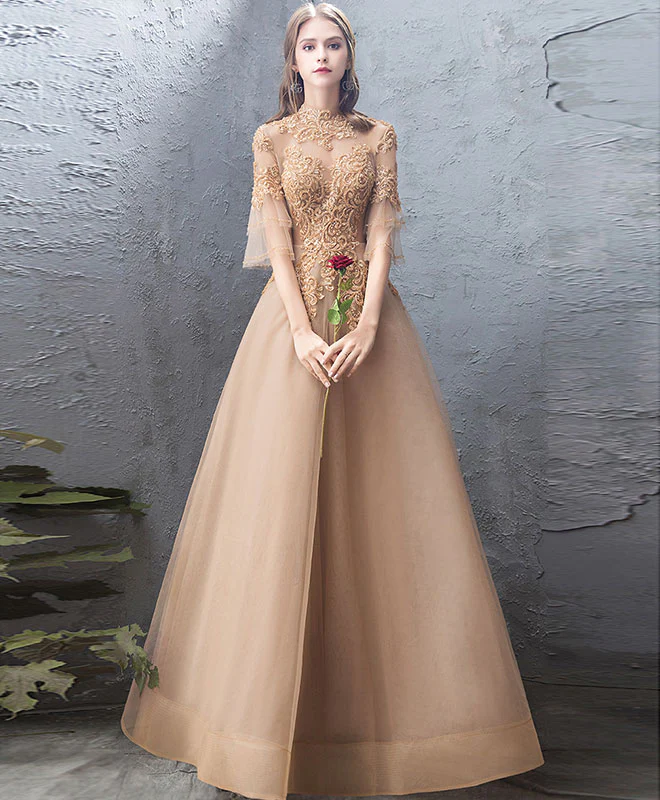 Unique Tulle Lace Long Prom Dress, Tulle Lace Evening Dress - Deanwangkt