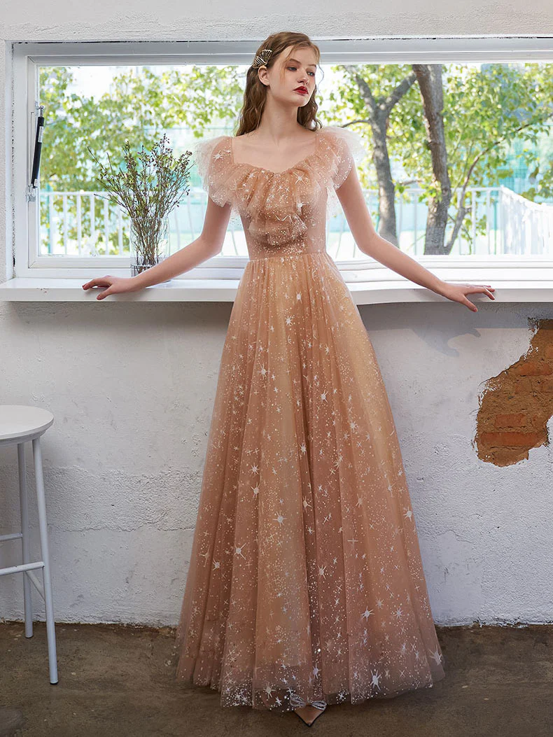 Simple Tulle Off Shoulder Lace Long Prom Dress Lace Formal Dress - Deanwangkt