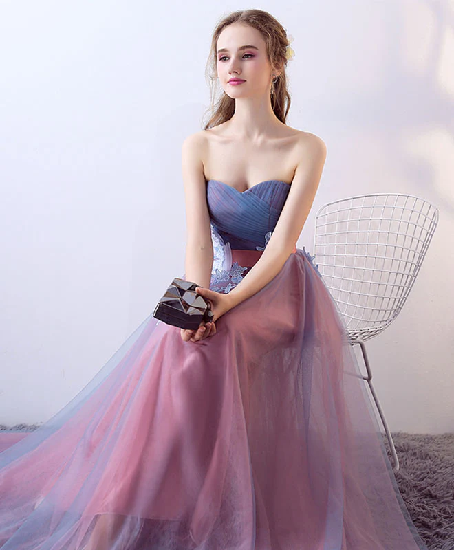 Gray Blue Tulle Long Prom Dress, Gray Blue Evening Dress - Deanwangkt