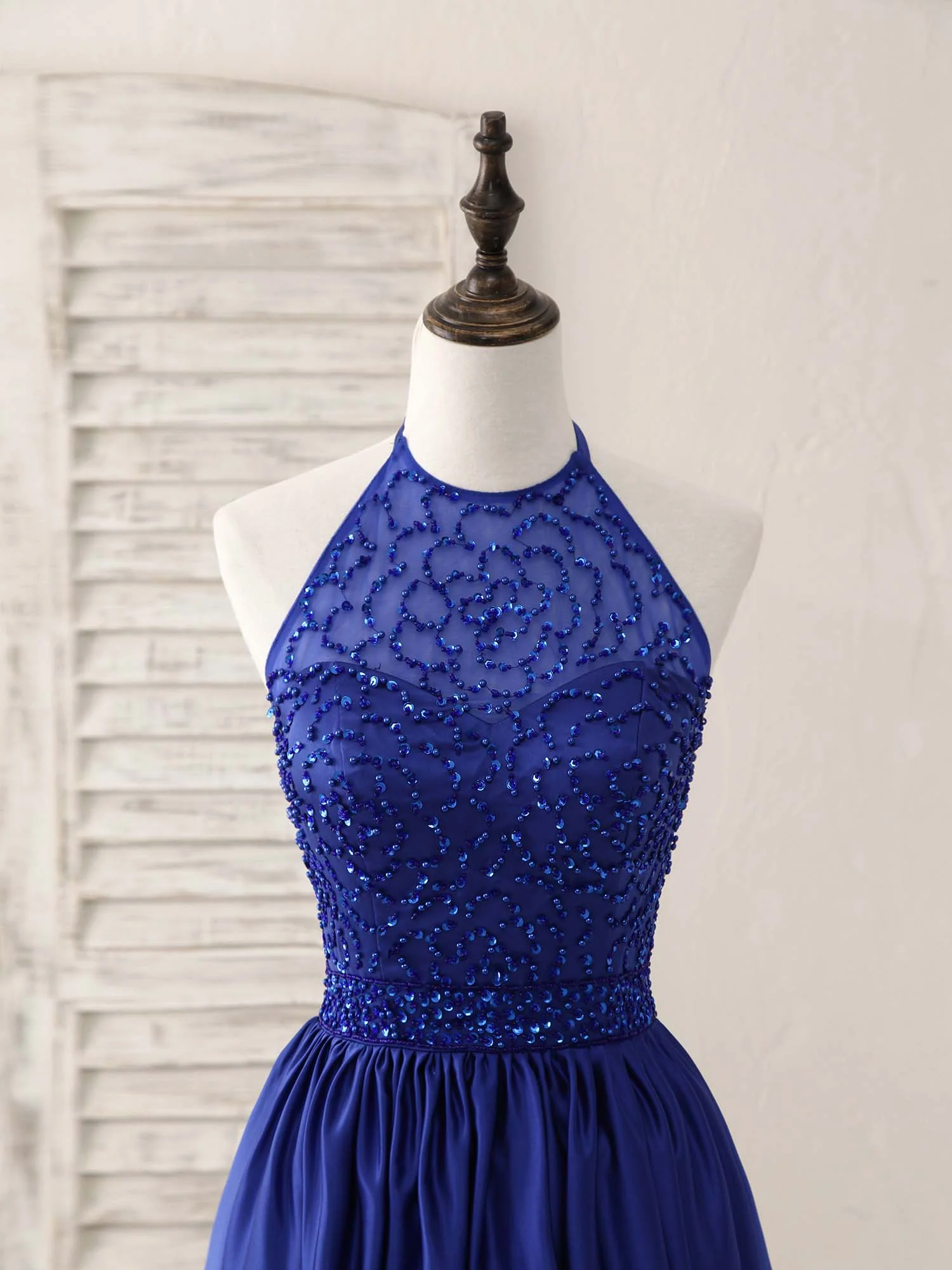 Royal Blue Satin Beads Short Prom Dress Blue Homecoming Dress - Deanwangkt