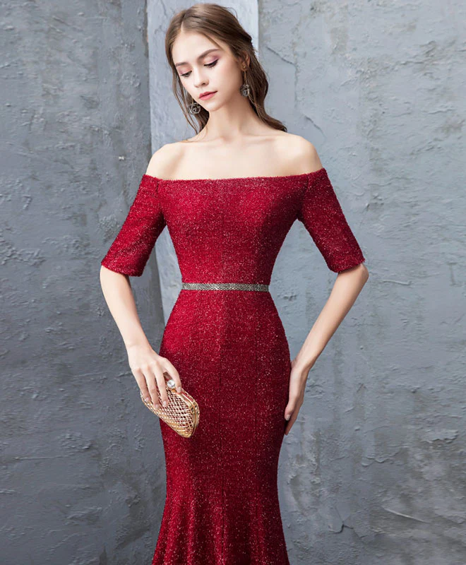 Unique Burgundy Mermaid Long Prom Dress, Burgundy Evening Dress - Deanwangkt