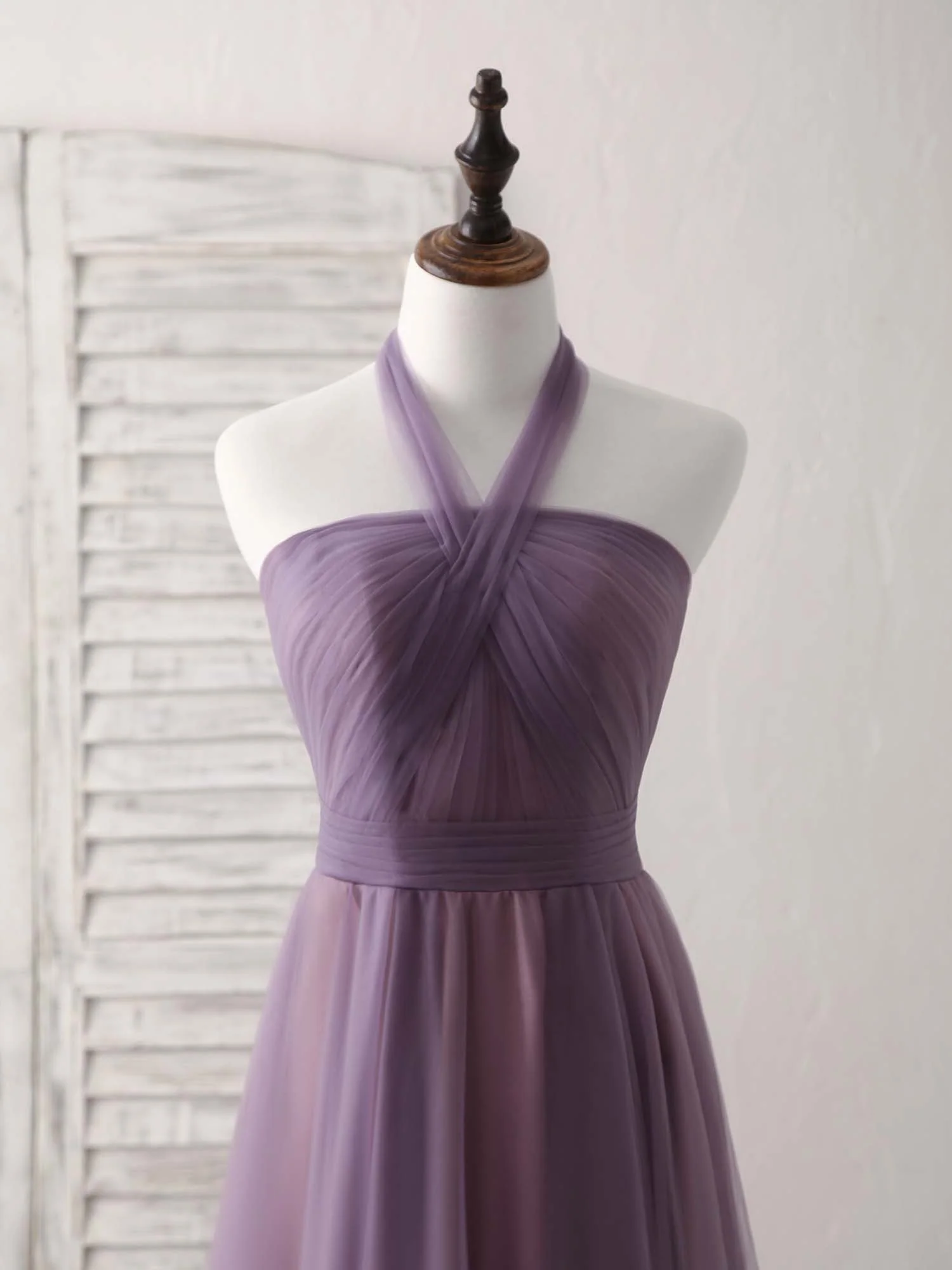 A-Line Tulle High Low Long Prom Dress Simple Bridesmaid Dress - Deanwangkt