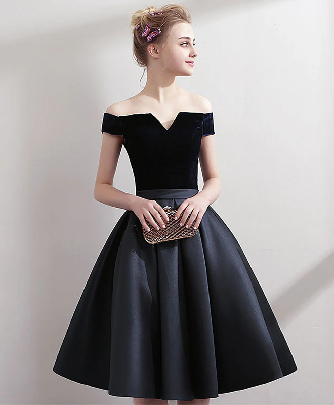 Black Satin Short Prom Dress, Black Homecoming Dress - Deanwangkt