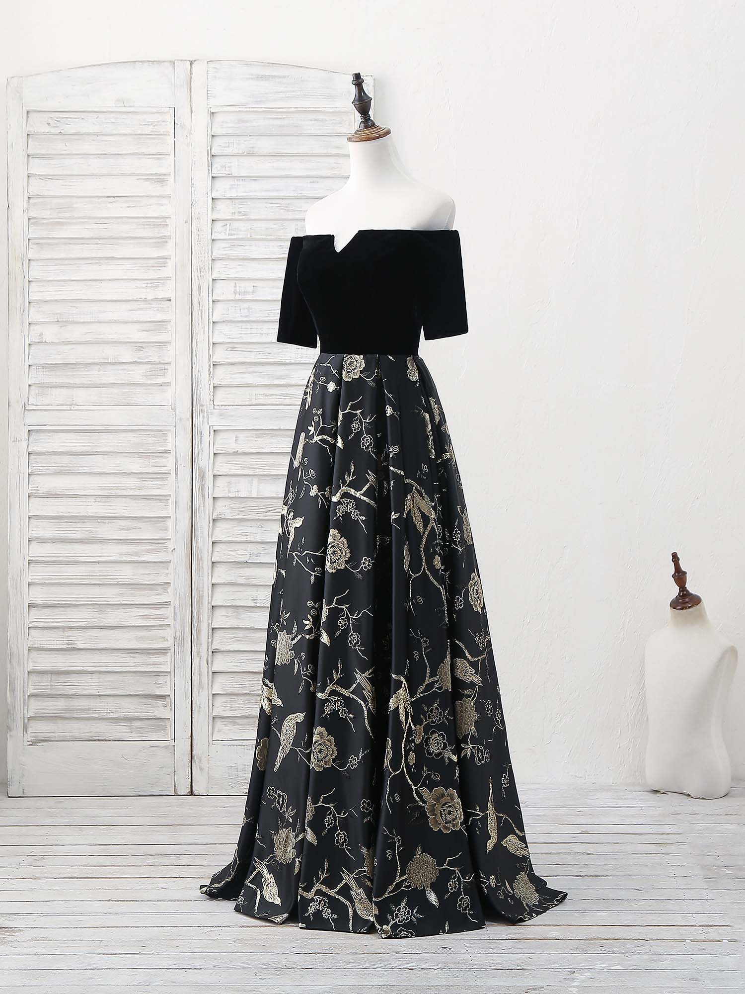 Unique Black Satin Long Prom Dress, Black Evening Dress - Deanwangkt