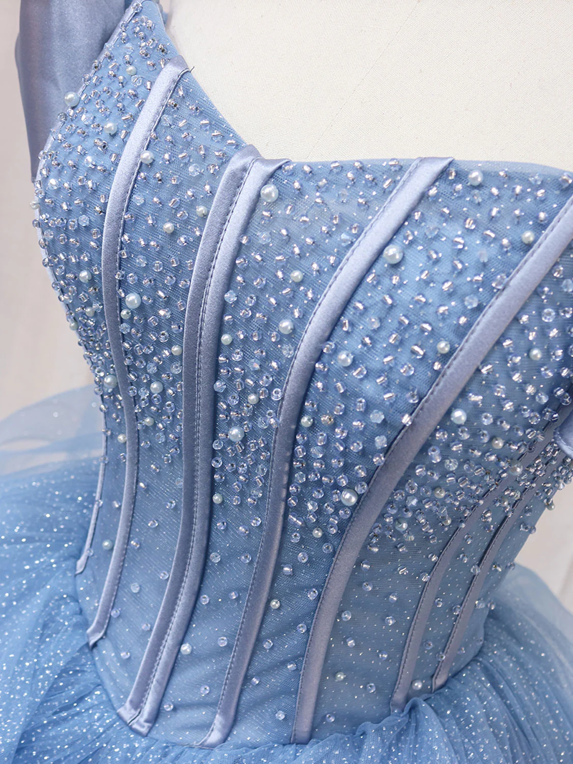 A-Line Blue Tulle Long Prom Dress, Blue Sweet 16 Dress - Deanwangkt