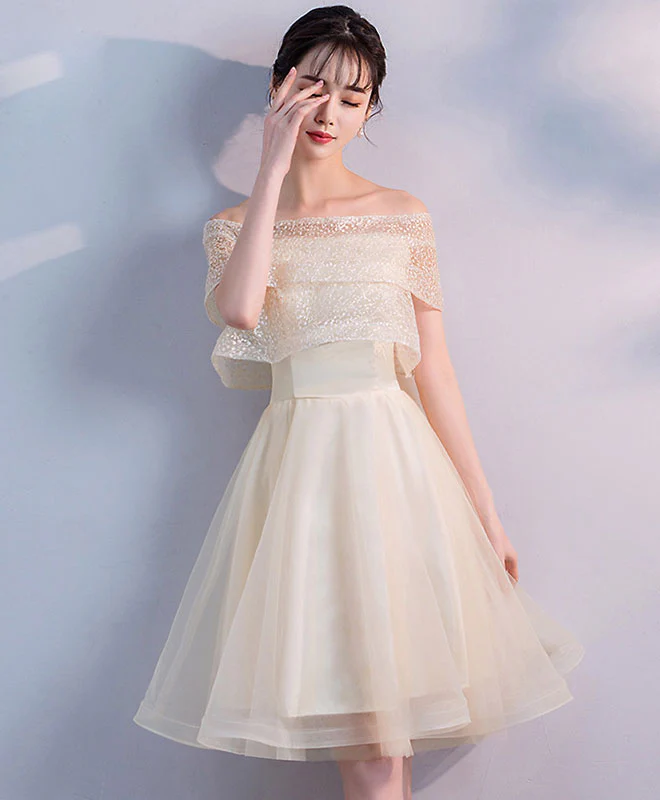 Champagne Tulle Short Prom Dress, Champagne Homecoming Dress - Deanwangkt
