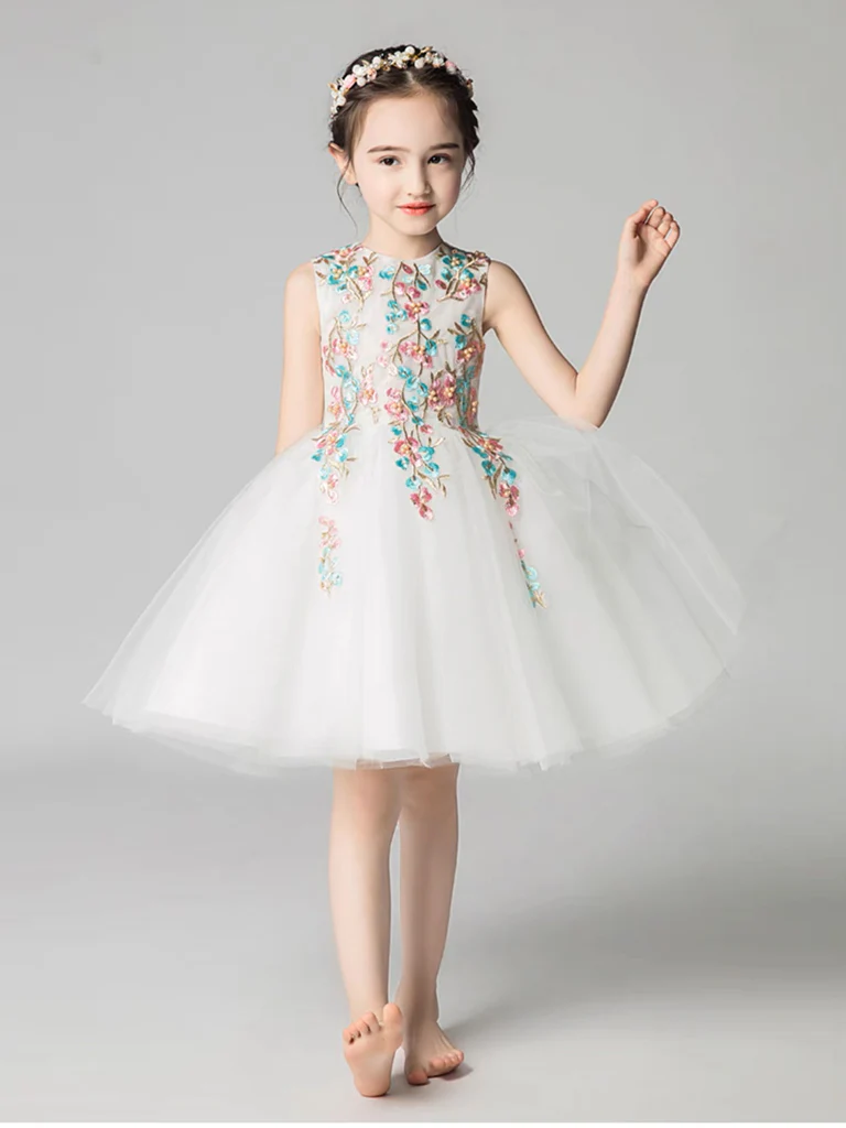 A-Line Tulle Lace Applique Short White Flower Girl Dress - Deanwangkt