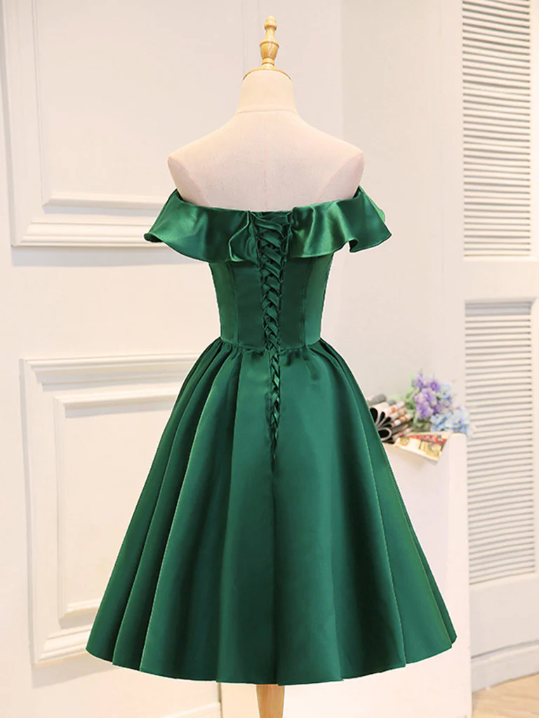 A-Line Satin Green Short Prom Dress, Green Homecoming Dress - Deanwangkt