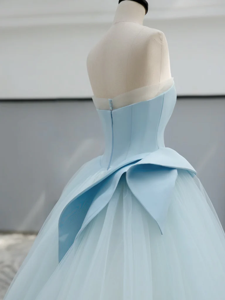 A-Line Tulle Blue Long Prom Dress, Blue Tulle Long Formal Dress - Deanwangkt