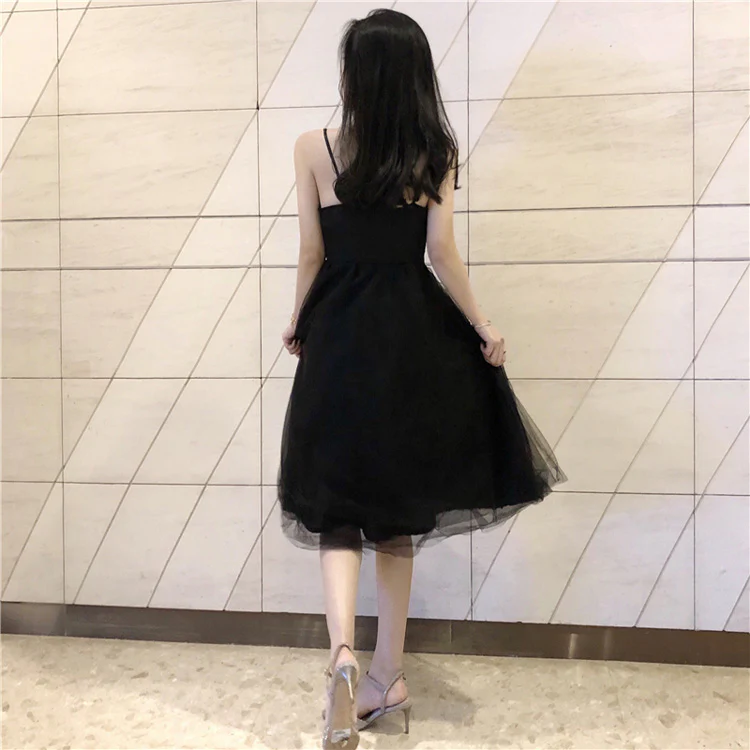 Black V Neck Tulle Short Summer Dress Black Prom Dress - Deanwangkt