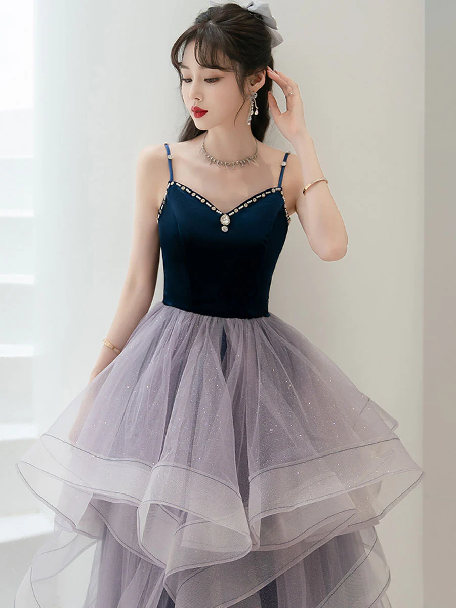 Purple Sweetheart Neck Tulle Long Prom Dress Purple Graduation Dresses - Deanwangkt