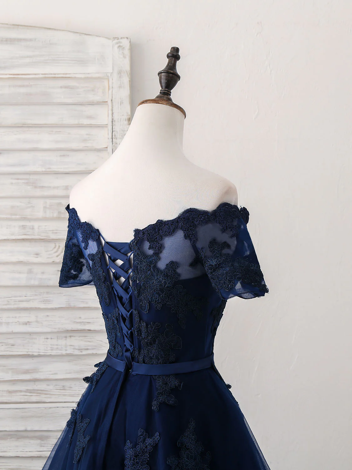 Dark Blue Tulle Lace Short Prom Dress, Dark Blue Homecoming Dress - Deanwangkt