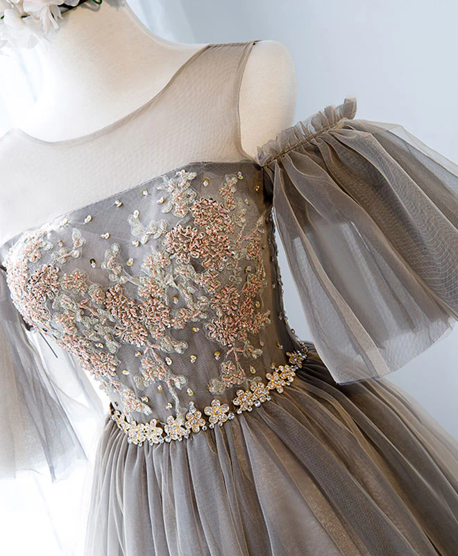 Cute Round Neck Tulle Lace Short Prom Dress, Tulle Homecoming Dress - Deanwangkt