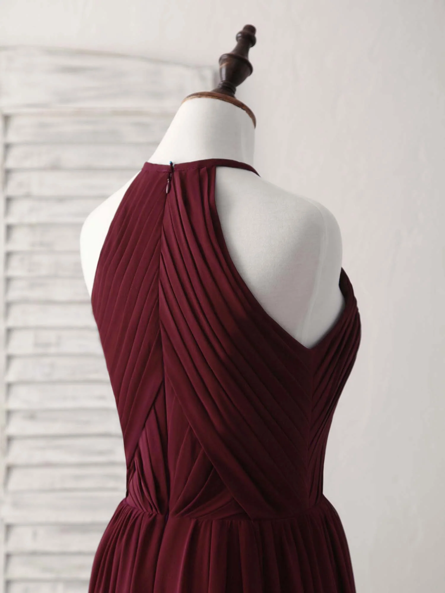 Simple Burgundy Chiffon Long Prom Dress, Burgundy Evening Dress - Deanwangkt