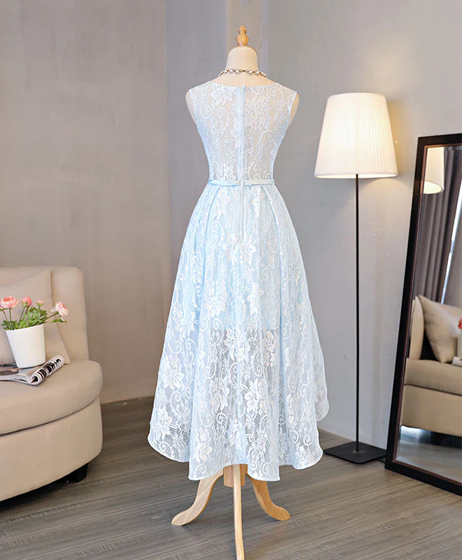 Light Blue Lace High Low Prom Dress, Homecoming Dress - Deanwangkt