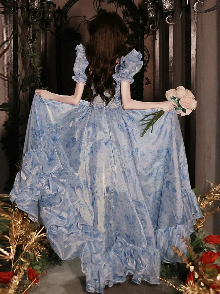 A-Line Off Shoulder Tulle Blue Long Prom Dress, Blue Long Formal Dress - Deanwangkt