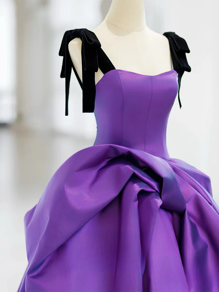 A-Line Sweetheart Neck Satin Purple Long Prom Dress, Purple Long Formal Dress - Deanwangkt